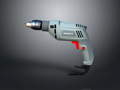 PRAXITE Handheld Electric Drill With Gray Body And Red Power Button 3d model