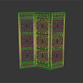 Green Carved Room Divider Three Panel Decorative Furniture With Intricate Patterns