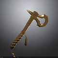 Golden War Hammer With Twisted Handle Spiked Head And Crescent Blade Pendant