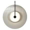 Modern Circular Metal Wall Lamp with Vertical Striped Design and Black Bracket for Interior Decor
