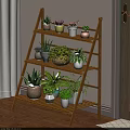 Bamboo Three Tiered Plant Stand with Potted Succulents for Indoor Home Decor
