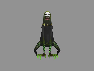 Game Movie Character With White Face Black Body Green Patterns Sharp Teeth Standing Pose 3d model