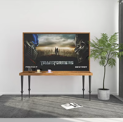 Living Room With Wrought Iron Legs Console Table And TV 3d model