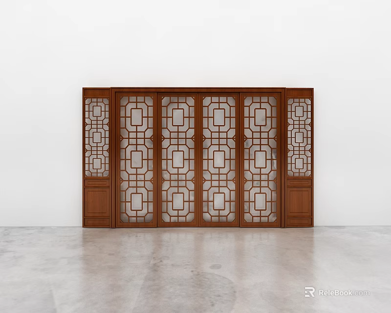 Wooden Room Divider With Geometric Pattern Panels For Interior Decoration 3d model