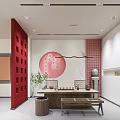 Modern Reception Area With Curved Front Desk Staff Member Pendant Light And Soft Decor