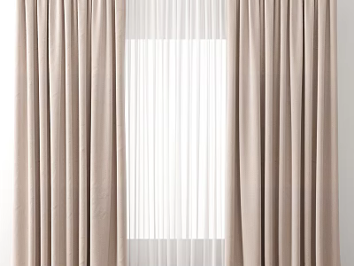 Light Beige Window Curtains With Sheer Liner For Soft Natural Light 3d model
