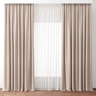 Light Beige Window Curtains With Sheer Liner For Soft Natural Light 3d model