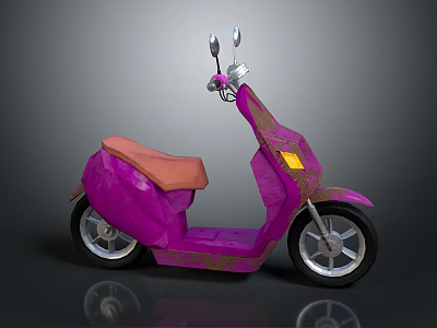 Purple Vintage Scooter with Brown Leather Seat Yellow Reflector and Classic Design 3d model
