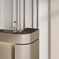 Modern Sleek Reception Desk With Gray Curtains And Property Hall Logo