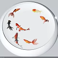 White Round Aquarium with Colorful Koi Fish Swimming in Clear Water Ripples