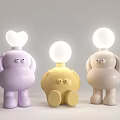 Adorable Cartoon Character Table Lamps With Purple Yellow Beige Rounded Body And Heart Round Light