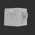White Cube Sculpture Featuring Eye and Ear with Modern Artistic Design 3d model