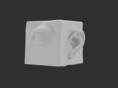 White Cube Sculpture Featuring Eye and Ear with Modern Artistic Design 3d model