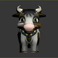 Cute Brown Spotted Cartoon Cow Game Character With Pink Nose Blue Collar And Black Mane