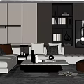 Modern Living Room Interior Design With White Sofa Brown Cushions Coffee Table And Abstract Painting