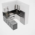 Modern Kitchen Interior Design With White Black Cabinets And Marble Countertop 3d model