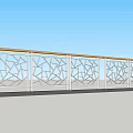 White Metal Railing With Geometric Hollow Design Wooden Top Rail And Blue Sky Background