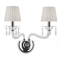 Elegant Modern Wall Lamp With Chrome Body Crystal Pendants And White Pleated Lampshades