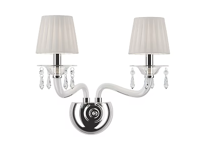 Elegant Modern Wall Lamp With Chrome Body Crystal Pendants And White Pleated Lampshades 3d model