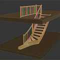 Modern Wooden Staircase Design With Railing Connecting Upper And Lower Platforms 3d model