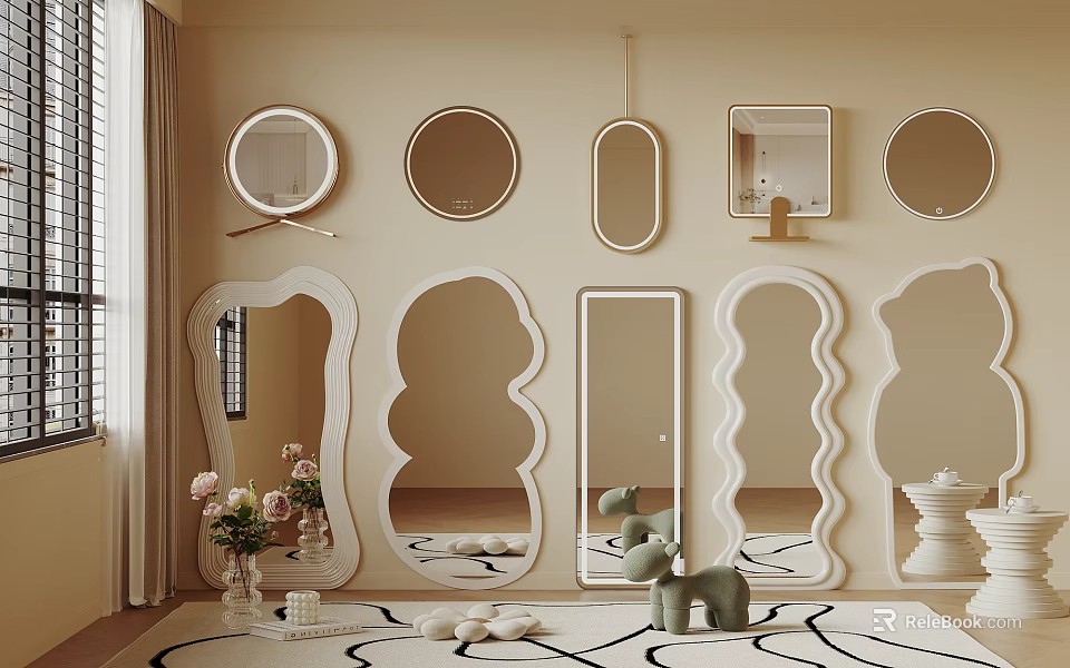 Variety Of Shaped Mirrors In Modern Room With Decor 3d model 