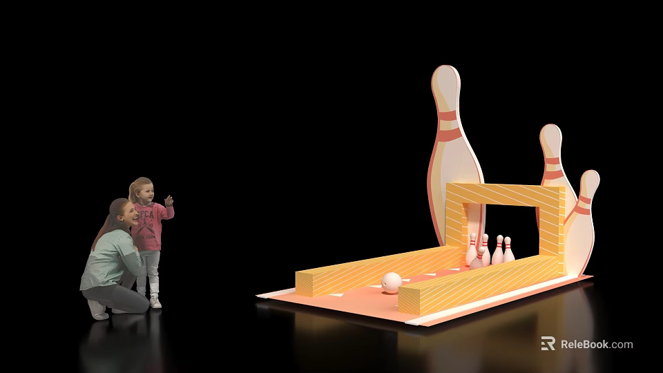 Interactive Zone For Kids Playing Mini Bowling With Pins And Ball 3d model 