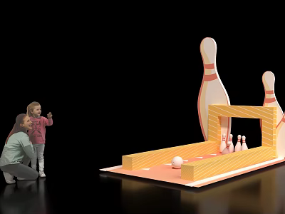 Interactive Zone For Kids Playing Mini Bowling With Pins And Ball 3d model