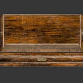 Vintage Wooden Tray With Metal Brackets And Carved Wood Grain Base Decorative Design