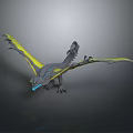 3D Rendered Mythical Dragon With Gray Body Yellow Wings And Blue Glowing Accents