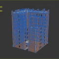 Cartoon Style Red Brick Building Multi Story Structure With Windows And Arched Entrance