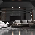 Modern Living Room Interior Design With Grey Sofa Geometric Rug Pendant Light And Bookshelf