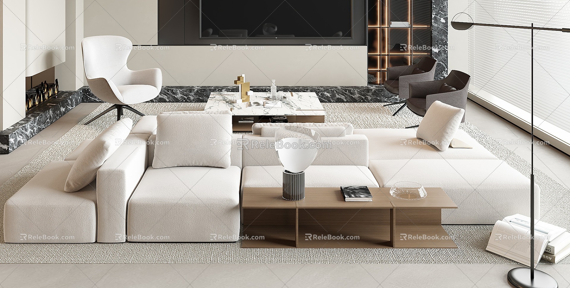 Sofa Coffee Table Combination Multi-person Sofa Curved Sofa Leisure Chair Coffee Table Stool 3d model