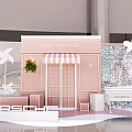 Pink Porsche Display Area With Flower Shop Bench And Decorative Flowers