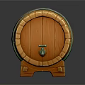 Wooden Barrel With Green Hoops Wooden Stand And Metal Spigot