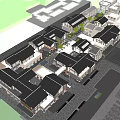 Traditional Commercial Street With Black Roofs Courtyard Green Plants And Stone Pavement