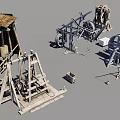 Ancient Mechanical Devices Collection Featuring Catapult Winch Pulley And Vintage Structures 3d model