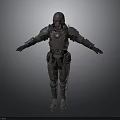 Sci Fi Armored Warrior Character With Metallic Mechanical Armor And Helmet