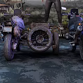 Old Three Wheeled Motorcycle With Rusty Parts And Sidecar Attachment