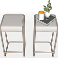 Two Modern Bar Stools With Padded Light-colored Seats And Sturdy Metal Frame 3d model