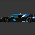 Black and Blue Race Car with Sleek Aerodynamic Exterior and Rear Wing