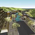 Commercial Street With Modern Traditional Architecture Water Features And Outdoor Seating Areas