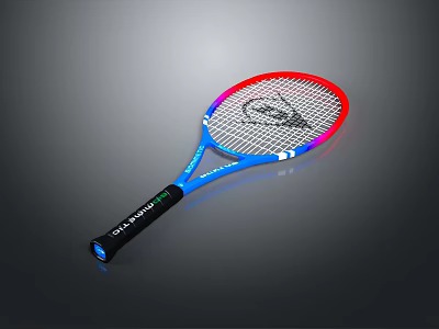 High Performance Tennis Racket With Red Frame Blue Body And Black Handle Grip 3d model