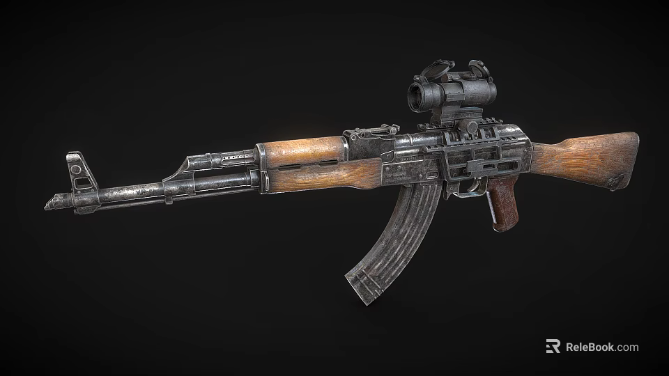 Vintage Military Assault Rifle With Wooden Stock Handguard Tactical Scope And Metal Components 3d model 