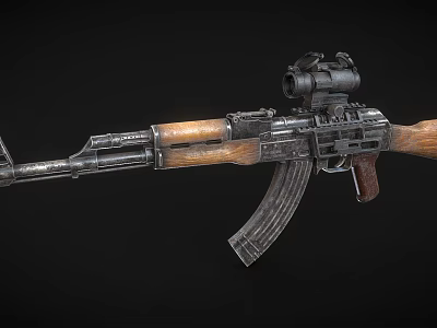 Vintage Military Assault Rifle With Wooden Stock Handguard Tactical Scope And Metal Components 3d model