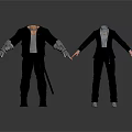 3D Character Costume With Leather Jacket Mechanical Arms And Black Suit Outfit