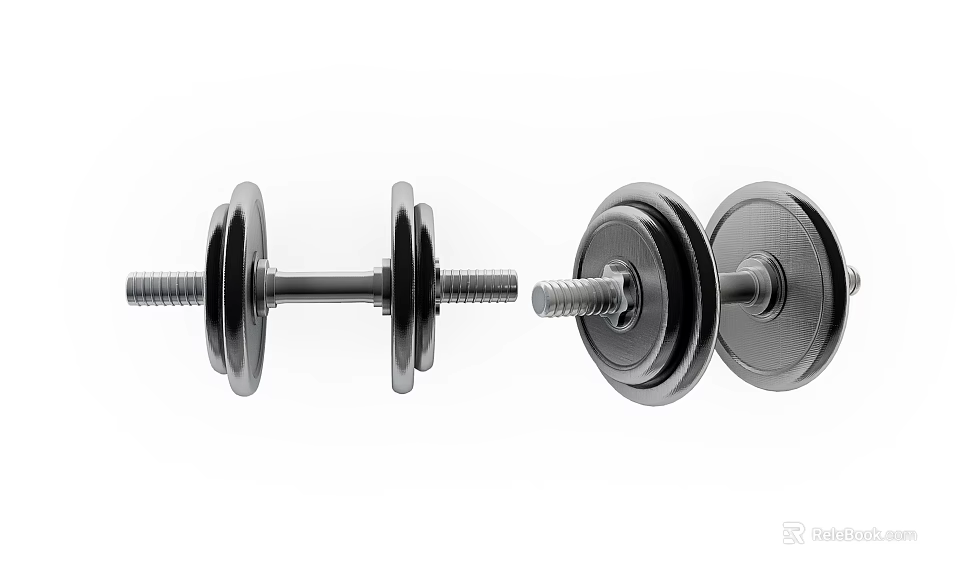 Adjustable Black Metal Dumbbells With Weight Plates For Home Workout 3d model 