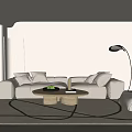 Modern Minimalist Living Room Interior With White Sofa Round Coffee Table And Floor Lamp