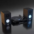 Modern HiFi Audio System With Black Speakers Vinyl Turntable And Amplifier 3d model
