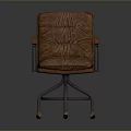 Tufted Brown Leather Armchair With Wooden Arms And Metal Caster Wheels