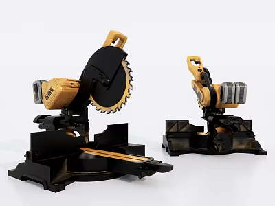 Dual Industrial Miter Saws Featuring Black Yellow Design Circular Blades Powerful Motors Stable Bases 3d model